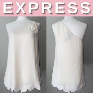 NEW Express One Shoulder Scalloped Hem Bow Tank; L